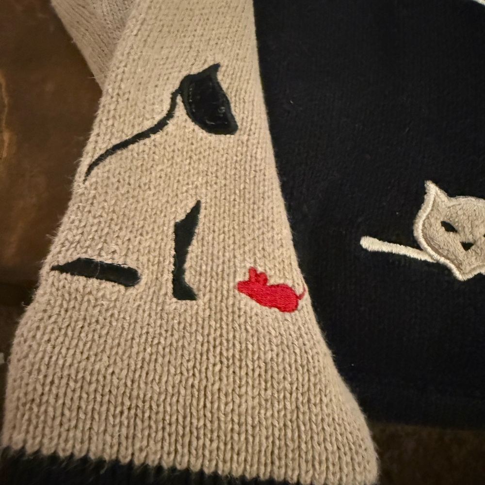 Vintage 2003 Christopher & Banks Cat Sweater Cardigan Ramie Cotton Embroidered - Picture 5 of 11